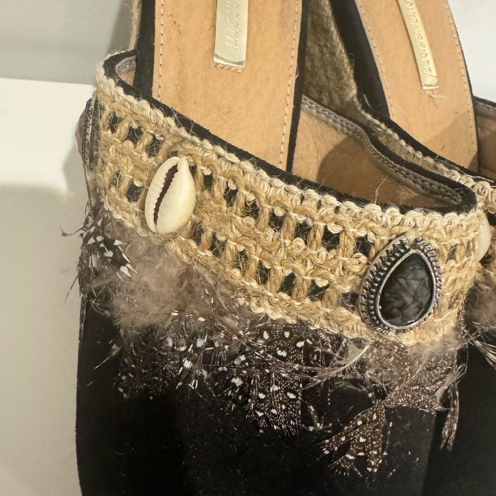 2/$20 Buonarotti Espadrille Mules with feathers, beads, and shells. - Picture 3 of 11